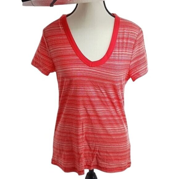 Universal Thread Womens S Red Striped V Neck Short Sleeve T Shirt Casual Top - Picture 1 of 8